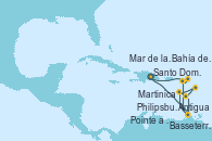 Visitando Santo Domingo (República Dominicana), Antigua (Antillas), Martinica (Antillas), Bahía de Martinica - Experiencia a bordo, Pointe a Pitre (Guadalupe), Basseterre (Antillas), Mar de las Antillas - Experiencia a bordo, Philipsburg (St. Maarten), Santo Domingo (República Dominicana)