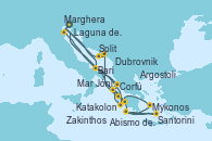 Visitando Marghera (Venecia/Italia)Laguna de Venecia - Experiencia a bordo, Bari (Italia), Abismo de Calipso - Experiencia a bordo, Abismo de Calipso - Experiencia a bordo, Santorini (Grecia), Mykonos (Grecia), Katakolon (Olimpia/Grecia), Mar Jónico - Experiencia a bordo, Mar Jónico - Experiencia a bordo, Marghera (Venecia/Italia), Laguna de Venecia - Experiencia a bordo, Bari (Italia), Corfú (Grecia), Mar Jónico - Experiencia a bordo, Mar Jónico - Experiencia a bordo, Zakinthos (Grecia), Argostoli (Grecia), Dubrovnik (Croacia), Split (Croacia), Marghera (Venecia/Italia)