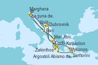 Visitando Marghera (Venecia/Italia)Laguna de Venecia - Experiencia a bordo, Bari (Italia), Corfú (Grecia), Mar Jónico - Experiencia a bordo, Mar Jónico - Experiencia a bordo, Zakinthos (Grecia), Argostoli (Grecia), Dubrovnik (Croacia), Split (Croacia), Marghera (Venecia/Italia), Laguna de Venecia - Experiencia a bordo, Bari (Italia), Abismo de Calipso - Experiencia a bordo, Abismo de Calipso - Experiencia a bordo, Santorini (Grecia), Mykonos (Grecia), Katakolon (Olimpia/Grecia), Mar Jónico - Experiencia a bordo, Mar Jónico - Experiencia a bordo, Marghera (Venecia/Italia)
