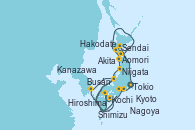 Visitando Tokio (Japón), Sendai (Japón), Hakodate (Japón), Aomori (Japón), Akita (Japón), Niigata (Japón), Kanazawa (Japón), Busán (Corea del Sur), Hiroshima (Japón), Kochi (Japón), Kyoto (Japón), Nagoya (Japón), Shimizu (Japón), Tokio (Japón)