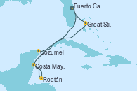 Visitando Puerto Cañaveral (Florida), Costa Maya (México), Roatán (Honduras), Cozumel (México), Great Stirrup Cay (Bahamas), Puerto Cañaveral (Florida)