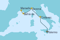 Visitando Palermo (Italia), Civitavecchia (Roma), Savona (Italia), Bahía de las Calanques - Experiencia a bordo, Marsella (Francia)
