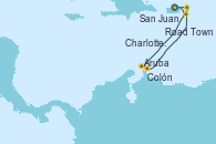 Visitando San Juan (Puerto Rico), Road Town (Isla Tórtola/Islas Vírgenes), Aruba (Antillas), Colón, Charlotte Amalie (St. Thomas), San Juan (Puerto Rico)