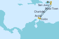 Visitando San Juan (Puerto Rico), Road Town (Isla Tórtola/Islas Vírgenes), Colón, Aruba (Antillas), Charlotte Amalie (St. Thomas), San Juan (Puerto Rico)