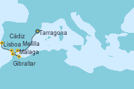 Visitando Tarragona (España), Tarragona (España), Málaga, Gibraltar (Inglaterra), Melilla (España), Cádiz (España), Lisboa (Portugal) Visitando Tarragona (España), Tarragona (España), Málaga, Gibraltar (Inglaterra), Melilla (España), Cádiz (España), Lisboa (Portugal)