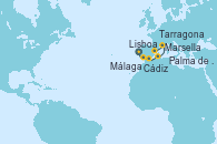 Visitando Lisboa (Portugal), Cádiz (España), Málaga, Palma de Mallorca (España), Marsella (Francia), Tarragona (España)