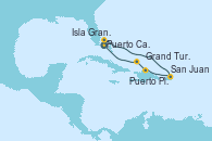 Visitando Puerto Cañaveral (Florida), Isla Gran Bahama (Florida/EEUU), San Juan (Puerto Rico), Puerto Plata, Republica Dominicana, Grand Turks(Turks & Caicos), Puerto Cañaveral (Florida)