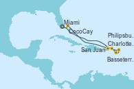 Visitando Miami (Florida/EEUU), Charlotte Amalie (St. Thomas), Basseterre (Antillas), Philipsburg (St. Maarten), San Juan (Puerto Rico), CocoCay (Bahamas), Miami (Florida/EEUU)