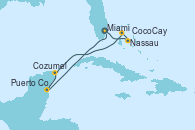 Visitando Miami (Florida/EEUU), Nassau (Bahamas), CocoCay (Bahamas), Cozumel (México), Puerto Costa Maya (México), Miami (Florida/EEUU)
