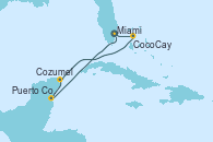 Visitando Miami (Florida/EEUU), CocoCay (Bahamas), Cozumel (México), Puerto Costa Maya (México), Miami (Florida/EEUU)