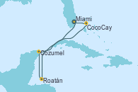 Visitando Miami (Florida/EEUU), Roatán (Honduras), Cozumel (México), CocoCay (Bahamas), Miami (Florida/EEUU)