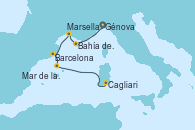 Visitando Génova (Italia), Bahía de las Calanques - Experiencia a bordo, Marsella (Francia), Barcelona, Mar de las Baleares - Experiencia a bordo, Mar de las Baleares - Experiencia a bordo, Cagliari (Cerdeña) Visitando Génova (Italia), Bahía de las Calanques - Experiencia a bordo, Marsella (Francia), Barcelona, Mar de las Baleares - Experiencia a bordo, Mar de las Baleares - Experiencia a bordo, Cagliari (Cerdeña)
