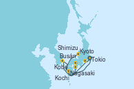 Visitando Tokio (Japón), Kyoto (Japón), Kyoto (Japón), Kobe (Japón), Kochi (Japón), Busán (Corea del Sur), Nagasaki (Japón), Shimizu (Japón), Tokio (Japón)