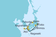 Visitando Tokio (Japón), Kyoto (Japón), Kyoto (Japón), Shimizu (Japón), Kagoshima (Japón), Jeju (Corea del Sur), Fukuoka (Japón), Nagasaki (Japón), Tokio (Japón)