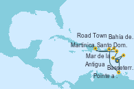 Visitando Pointe a Pitre (Guadalupe), Basseterre (Antillas), Mar de las Antillas - Experiencia a bordo, Road Town (Isla Tórtola/Islas Vírgenes), Santo Domingo (República Dominicana), Antigua (Antillas), Martinica (Antillas), Bahía de Martinica - Experiencia a bordo, Pointe a Pitre (Guadalupe)
