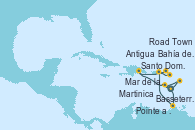 Visitando Pointe a Pitre (Guadalupe), Martinica (Antillas), Basseterre (Antillas), Mar de las Antillas - Experiencia a bordo, Antigua (Antillas), Road Town (Isla Tórtola/Islas Vírgenes), Santo Domingo (República Dominicana), Martinica (Antillas), Bahía de Martinica - Experiencia a bordo, Pointe a Pitre (Guadalupe)