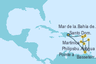 Visitando Santo Domingo (República Dominicana), Antigua (Antillas), Martinica (Antillas), Bahía de Martinica - Experiencia a bordo, Pointe a Pitre (Guadalupe), Basseterre (Antillas), Mar de las Antillas - Experiencia a bordo, Philipsburg (St. Maarten), Santo Domingo (República Dominicana)