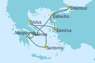 Visitando Atenas (Grecia), Estrecho de Dardanelos - Experiencia a bordo, Estambul (Turquía), Esmirna (Turquía), Volos (Grecia), Santorini (Grecia), Santorini (Grecia), Nauplion (Grecia), Atenas (Grecia)