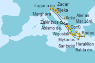 Visitando Bari (Italia), Corfú (Grecia), Argostoli (Grecia), Abismo de Calipso - Experiencia a bordo, Abismo de Calipso - Experiencia a bordo, Bahía de Souda (Grecia), Rodas (Grecia), Mykonos (Grecia), Atenas (Grecia), Santorini (Grecia), Heraklion (Creta), Zakinthos (Grecia), Mar Jónico - Experiencia a bordo, Mar Jónico - Experiencia a bordo, Kotor (Montenegro), Zadar (Croacia), Rijeka (Croacia), Marghera (Venecia/Italia), Laguna de Venecia - Experiencia a bordo, Bari (Italia)