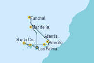 Visitando Las Palmas de Gran Canaria (España), Santa Cruz de la Palma (España), Santa Cruz de Tenerife (España), Santa Cruz de Tenerife (España), Arrecife (Lanzarote/España), Atlantis crest Oeste - Experiencia a bordo, Funchal (Madeira), Mar de las islas Canarias - Experiencia a bordo, Las Palmas de Gran Canaria (España)