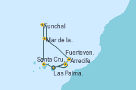 Visitando Las Palmas de Gran Canaria (España), Fuerteventura (Canarias/España), Santa Cruz de Tenerife (España), Santa Cruz de Tenerife (España), Funchal (Madeira), Mar de las islas Canarias - Experiencia a bordo, Arrecife (Lanzarote/España), Las Palmas de Gran Canaria (España)