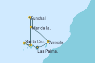 Visitando Las Palmas de Gran Canaria (España), Santa Cruz de la Palma (España), Santa Cruz de Tenerife (España), Santa Cruz de Tenerife (España), Funchal (Madeira), Mar de las islas Canarias - Experiencia a bordo, Arrecife (Lanzarote/España), Las Palmas de Gran Canaria (España)