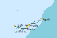 Visitando Santa Cruz de Tenerife (España), Santa Cruz de Tenerife (España), Agadir (Marruecos), Arrecife (Lanzarote/España), Atlantis crest Oeste - Experiencia a bordo, Las Palmas de Gran Canaria (España), Santa Cruz de la Palma (España), Santa Cruz de Tenerife (España)