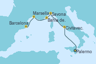 Visitando Palermo (Italia), Civitavecchia (Roma), Savona (Italia), Bahía de Montecarlo - Experiencia a bordo, Marsella (Francia), Barcelona
