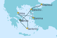 Visitando Atenas (Grecia), Estrecho de Dardanelos - Experiencia a bordo, Estambul (Turquía), Esmirna (Turquía), Volos (Grecia), Santorini (Grecia), Atenas (Grecia)