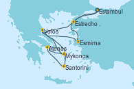 Visitando Estambul (Turquía), Esmirna (Turquía), Volos (Grecia), Santorini (Grecia), Atenas (Grecia), Mykonos (Grecia), Volos (Grecia), Estrecho de Dardanelos - Experiencia a bordo, Estambul (Turquía)