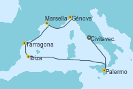 Visitando Civitavecchia (Roma), Palermo (Italia), Ibiza (España), Tarragona (España), Marsella (Francia), Génova (Italia)