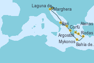 Visitando Marghera (Venecia/Italia)Laguna de Venecia - Experiencia a bordo, Bari (Italia), Corfú (Grecia), Argostoli (Grecia), Bahía de Souda (Grecia), Rodas (Grecia), Mykonos (Grecia), Atenas (Grecia)
