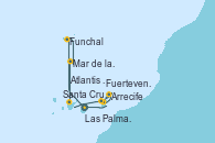 Visitando Las Palmas de Gran Canaria (España), Funchal (Madeira), Mar de las islas Canarias - Experiencia a bordo, Santa Cruz de Tenerife (España), Santa Cruz de Tenerife (España), Fuerteventura (Canarias/España), Arrecife (Lanzarote/España), Atlantis crest Oeste - Experiencia a bordo, Las Palmas de Gran Canaria (España)