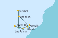 Visitando Santa Cruz de Tenerife (España), Santa Cruz de Tenerife (España), Funchal (Madeira), Mar de las islas Canarias - Experiencia a bordo, Arrecife (Lanzarote/España), Atlantis crest Oeste - Experiencia a bordo, Las Palmas de Gran Canaria (España), Santa Cruz de la Palma (España), Santa Cruz de Tenerife (España)