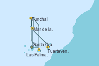 Visitando Santa Cruz de Tenerife (España), Santa Cruz de Tenerife (España), Fuerteventura (Canarias/España), Funchal (Madeira), Mar de las islas Canarias - Experiencia a bordo, Las Palmas de Gran Canaria (España), Funchal (Madeira), Mar de las islas Canarias - Experiencia a bordo, Santa Cruz de Tenerife (España)