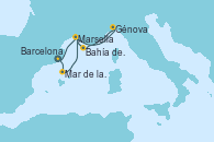 Visitando BarcelonaMar de las Baleares - Experiencia a bordo, Mar de las Baleares - Experiencia a bordo, Marsella (Francia), Génova (Italia), Bahía de las Calanques - Experiencia a bordo, Marsella (Francia), Barcelona