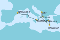 Visitando Atenas (Grecia), Heraklion (Creta), Bar ( Montenegro), Corfú (Grecia), Messina (Sicilia), Barcelona