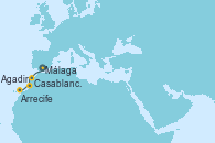 Visitando Málaga, Casablanca (Marruecos), Agadir (Marruecos), Arrecife (Lanzarote/España) Visitando Málaga, Casablanca (Marruecos), Agadir (Marruecos), Arrecife (Lanzarote/España)