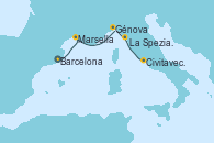 Visitando Barcelona, Marsella (Francia), Génova (Italia), La Spezia, Florencia y Pisa (Italia), Civitavecchia (Roma)