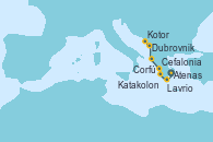 Visitando Atenas (Grecia), Cefalonia (Grecia), Dubrovnik (Croacia), Dubrovnik (Croacia), Kotor (Montenegro), Corfú (Grecia), Katakolon (Olimpia/Grecia), Lavrio (Grecia)