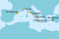 Visitando Kusadasi (Efeso/Turquía), Messina (Sicilia), Nápoles (Italia), Civitavecchia (Roma), Niza (Francia), Tarragona (España), Tarragona (España)