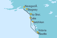 Visitando Seattle (Washington/EEUU), Icy Strait Point (Alaska), Skagway (Alaska), Navegación por Glaciar Hubbard (Alaska), Sitka (Alaska), Ketchikan (Alaska), Victoria (Canadá), Seattle (Washington/EEUU)