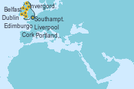 Visitando Southampton (Inglaterra), Edimburgo (Escocia), Invergordon (Escocia), Belfast (Irlanda), Liverpool (Reino Unido), Dublin (Irlanda), Cork (Irlanda), Portland, Dorset (Reino Unido), Southampton (Inglaterra)