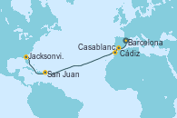 Visitando Barcelona, Cádiz (España), Casablanca (Marruecos), San Juan (Puerto Rico), Jacksonville (Florida/EEUU)