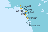 Visitando Vancouver (Canadá), Icy Strait Point (Alaska), Sitka (Alaska), Navegación por Glaciar Hubbard (Alaska), Skagway (Alaska), Juneau (Alaska), Ketchikan (Alaska), Vancouver (Canadá)