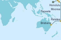 Visitando Honolulu (Hawái), Moorea (Tahití), Papeete (Tahití), Raiatea (Polinesia Francesa), Brisbane (Australia)