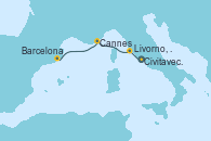 Visitando Civitavecchia (Roma), Livorno, Pisa y Florencia (Italia), Cannes (Francia), Barcelona