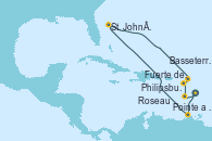 Visitando Fuerte de France (Martinica), Pointe a Pitre (Guadalupe), St. John´s (Antigua y Barbuda), Philipsburg (St. Maarten), Basseterre (Antillas), Roseau (Dominica), Fuerte de France (Martinica)
