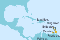 Visitando Fuerte de France (Martinica), Pointe a Pitre (Guadalupe), Bridgetown (Barbados), Kingstown (Granadinas), Castries (Santa Lucía/Caribe), Saint George (Grenada), Fuerte de France (Martinica)