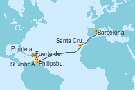 Visitando Fuerte de France (Martinica), Pointe a Pitre (Guadalupe), Philipsburg (St. Maarten), St. John´s (Antigua y Barbuda), Santa Cruz de Tenerife (España), Barcelona